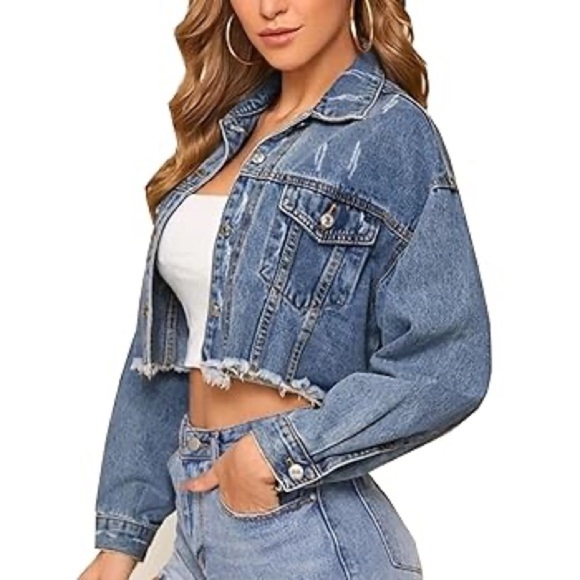 P.Cill Jackets & Blazers - P.Cill Cropped Button Down Long Sleeve Denim Jacket Size Medium